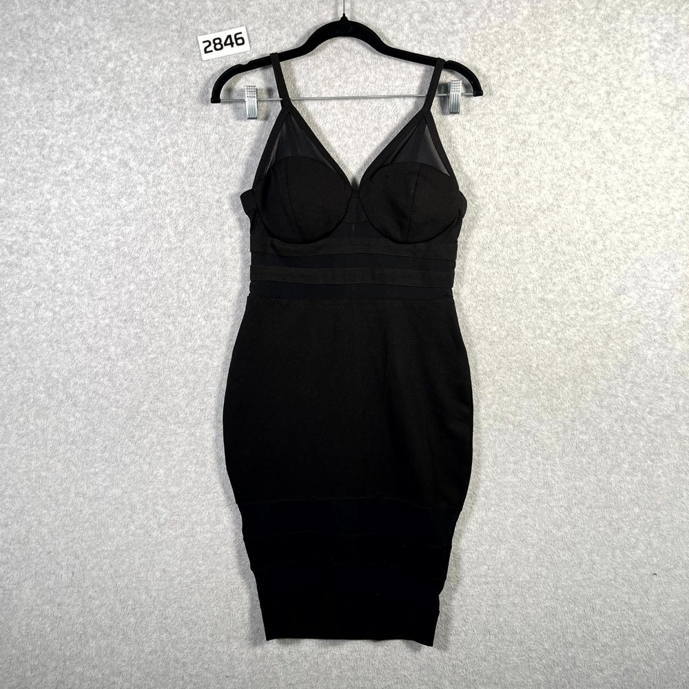 Entry Sheath Dress Women Medium Black Stretch Mesh Panel Padded Back Zip Outdoor
